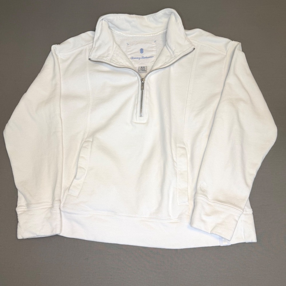 Tommy Bahama Womens White Quarter Zip Sweatshirt French Terry Pineapple Logo M